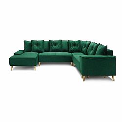 Zelená sametová rozkládací pohovka do