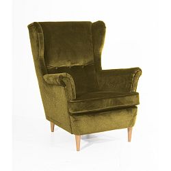 Zelené křeslo se světle hnědými nohami Max Winzer Clint Suede