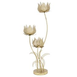 Železný svícen na 3 svíčky ve zlaté barvě Mauro Ferretti Flowery, výška 97 cm