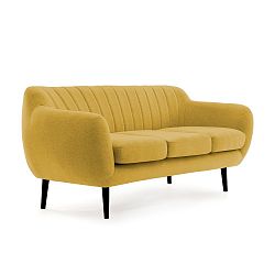 Žlutá rozkládací pohovka pro tři s černými nohami Vivonita Kennet