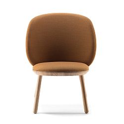 Žluté křeslo s konstrukcí z jasanového dřeva a koženými detaily EMKO Naïve