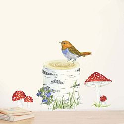 Znovu snímatelná samolepka Trunk, Bird & Toadstools, 30x21 cm