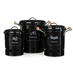 Klarstein Dózy na skladování potravin, sada 3 kusů, plech, dřevo, kulaté, víko