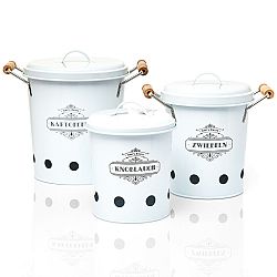 Klarstein Dózy na skladování potravin, souprava 3 kusů, plech, dřevo, kulaté, víko