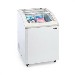 Klarstein Eispalast, mraznička, volně stojící, 100l, koš, posuvné skleněné dveře, bílá