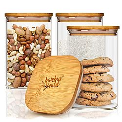 Klarstein Hranatá nádoba s bambusovým víkem na skladování potravin, vzduchotěsná, se silikonovým těsněním, 10 × 16 × 10 cm, 3 × 1200 ml