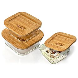 Klarstein Hranaté nádoby na skladování potravin, souprava 3 kusů, 320 ml, 620 ml, 800 ml, bambusová víčka