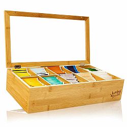 Klarstein Krabička na čaj, 10 přihřádek, 150 čajových sáčků, průhledné plastové okénko