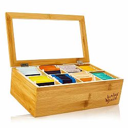 Klarstein Krabička na čaj, 8 přihrádek, 120 čajových sáčků, průhledné plastové okénko