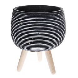 Betonový obal na květináč Torino, dřevěné nohy, 15,5 x 18,5 cm