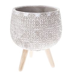 Betonový obal na květináč Verona, dřevěné nohy, 15,5 x 18,5 x 15,5 cm