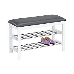 Botník se sedátkem 2 patra, bílá/šedá, 80 x 30 x 49 cm