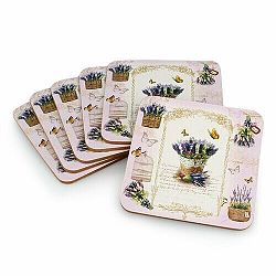 Dakls Korková podložka pod šálek Levandule bílá, 10 x 10 cm, sada 6 ks