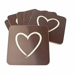Dakls Korková podložka pod šálek Srdce černá, 10 x 10 cm, sada 6 ks