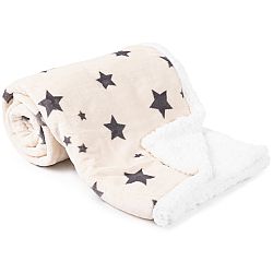Dětská deka fleecová beránek bílá s hvězdami, 130 x 150 cm