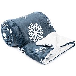 Dětská deka fleecová beránek modrá s vločkami, 150 x 130 cm