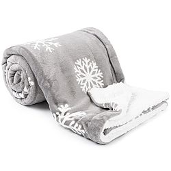 Dětská deka fleecová beránek šedá s vločkami, 150 x 130 cm