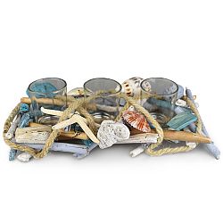 Dommio Ratanový svícen na 3 čajové svíčky Mare, 30 x 14 cm