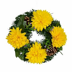 Dušičkový věneček zdobený podzimními květy 20 cm, žlutá
