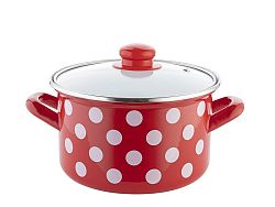 Florina Smaltovaný hrnec s poklicí Puntík, 18 cm, červená