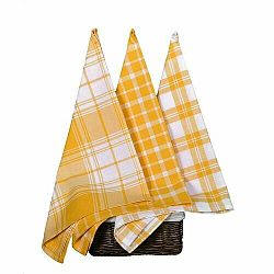Forbyt Kuchyňská utěrka Káro žlutá, 45 x 70 cm, sada 3 ks