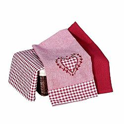 Forbyt Kuchyňská utěrka Srdíčko a Káro bordová, 45 x 70 cm, sada 3 ks