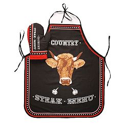 Forbyt Kuchyňská zástěra a chňapka Steak Menu černá, 63 x 75 cm, 18 x 28 cm
