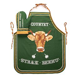 Forbyt Kuchyňská zástěra a chňapka Steak Menu zelená, 63 x 75 cm, 18 x 28 cm