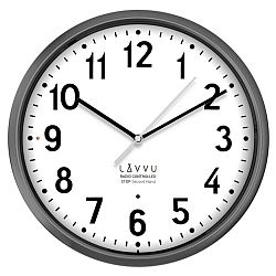 LAVVU Šedé hodiny Accurate Metallic Silver řízené rádiovým signálem, pr.30 cm