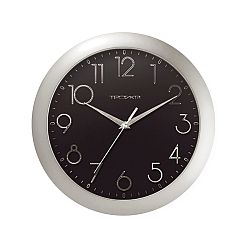 Nástěnné hodiny s minerálním sklem Troyka černo - stříbrná, pr. 29 cm