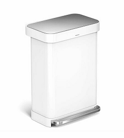 Pedálový odpadkový koš Simplehuman – 55 l, bílá, FPP, kapsa na sáčky