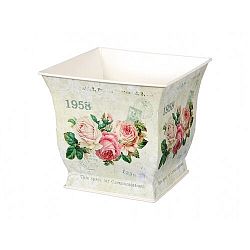 Plechový obal na květináč Květy růží, 13 x 12 x 13 cm