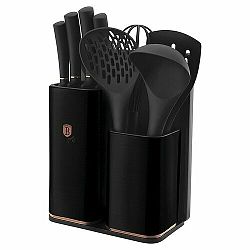 Sada nožů ve stojanu + kuchyňské náčiní a prkénko sada 12 ks Black Rose Collection