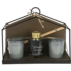 Sada svíček a difuzéru Winter natural Rattern & Fireside 3 ks, 20 x 9,5 x 15,5 cm
