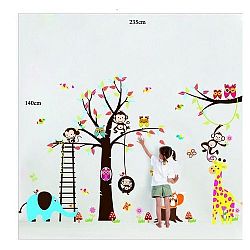 Samolepka na zeď Samolepka pohádkový strom sovičky, opice
