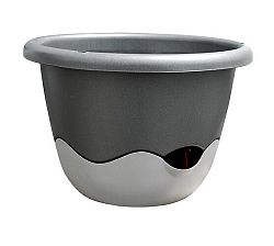 Samozavlažovací závěsný květináč Mareta, černá, 30 cm, Plastia, pr. 30 cm