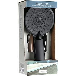 Sprchový set Elegant černá, sprcha pr. 11 cm, 3 funkce, hadice a držák, ABS