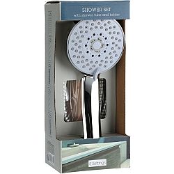 Sprchový set Elegant chrom, sprcha pr. 9,5 cm, 5 funkcí, hadice a držák, nerez