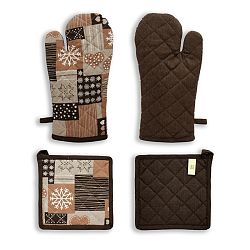 Trade Concept Kuchyňská sada chňapka a podložka Patchwork hnědá, 18 x 32 cm, 20 x 20 cm