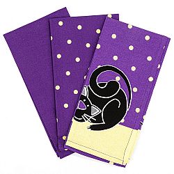 Trade Concept Kuchyňská utěrka Kočka fialová, 50 x 70 cm, sada 3 ks