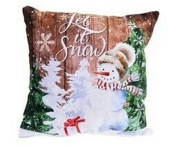 Vánoční svítící polštářek s LED světýlky Sněhulák, 39 x 39 cm