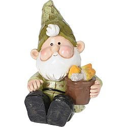 Zahradní dekorace Sedící trpaslík Ben, 16 x 14 x 32 cm, polystone, zelená