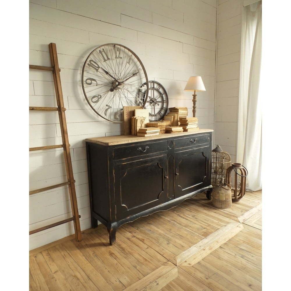 Černá komoda ze dřeva zimního dubu Orchidea Milano New Vintage, výška 94 cm