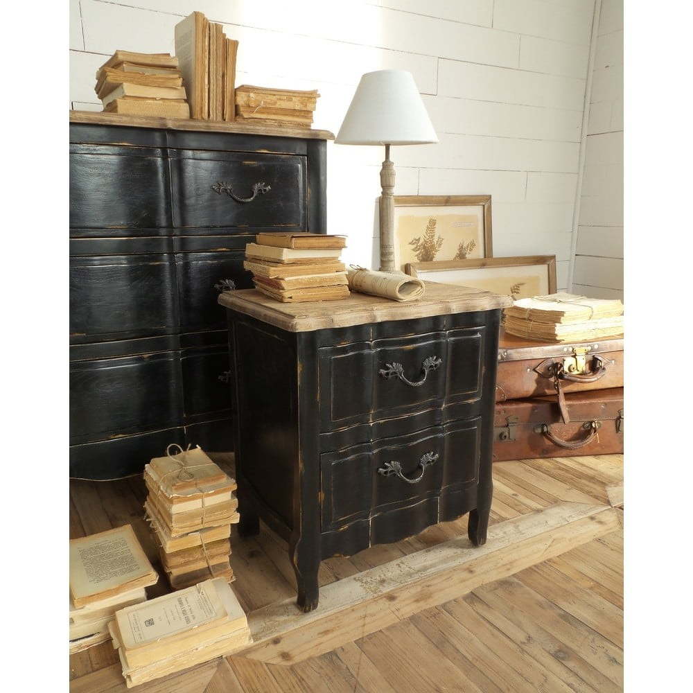 Černý noční stolek ze dřeva zimního dubu Orchidea Milano New Vintage