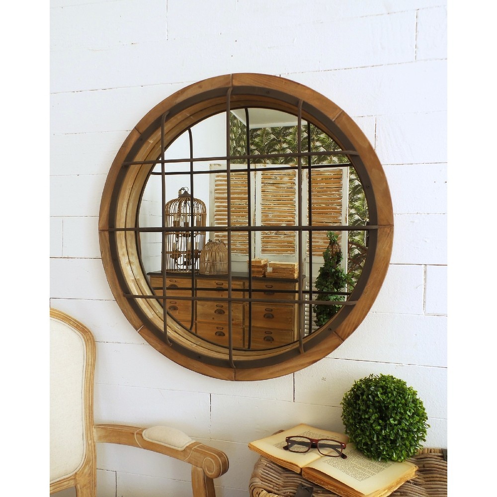 Nástěnné zrcadlo Orchidea Milano Vintage Natural, ⌀ 80 cm