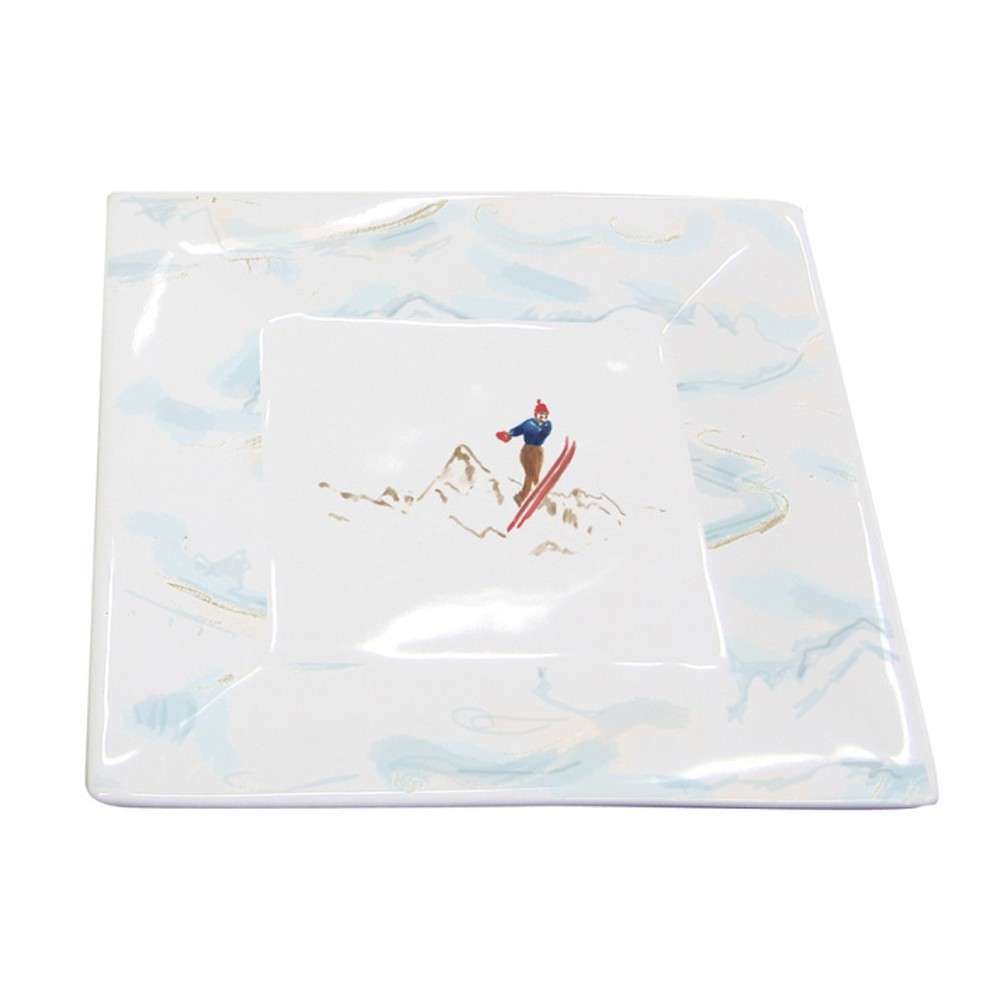 Porcelánový tác s vánočním motivem PPD Vintage Ski Decor, 15 x 15 cm