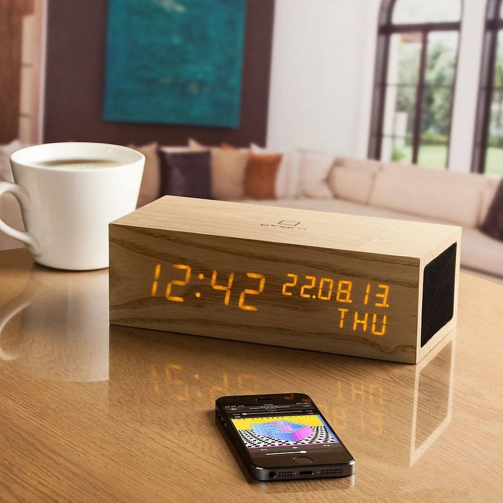 Reproduktor Oak Click Clock s oranžovým LED budíkem