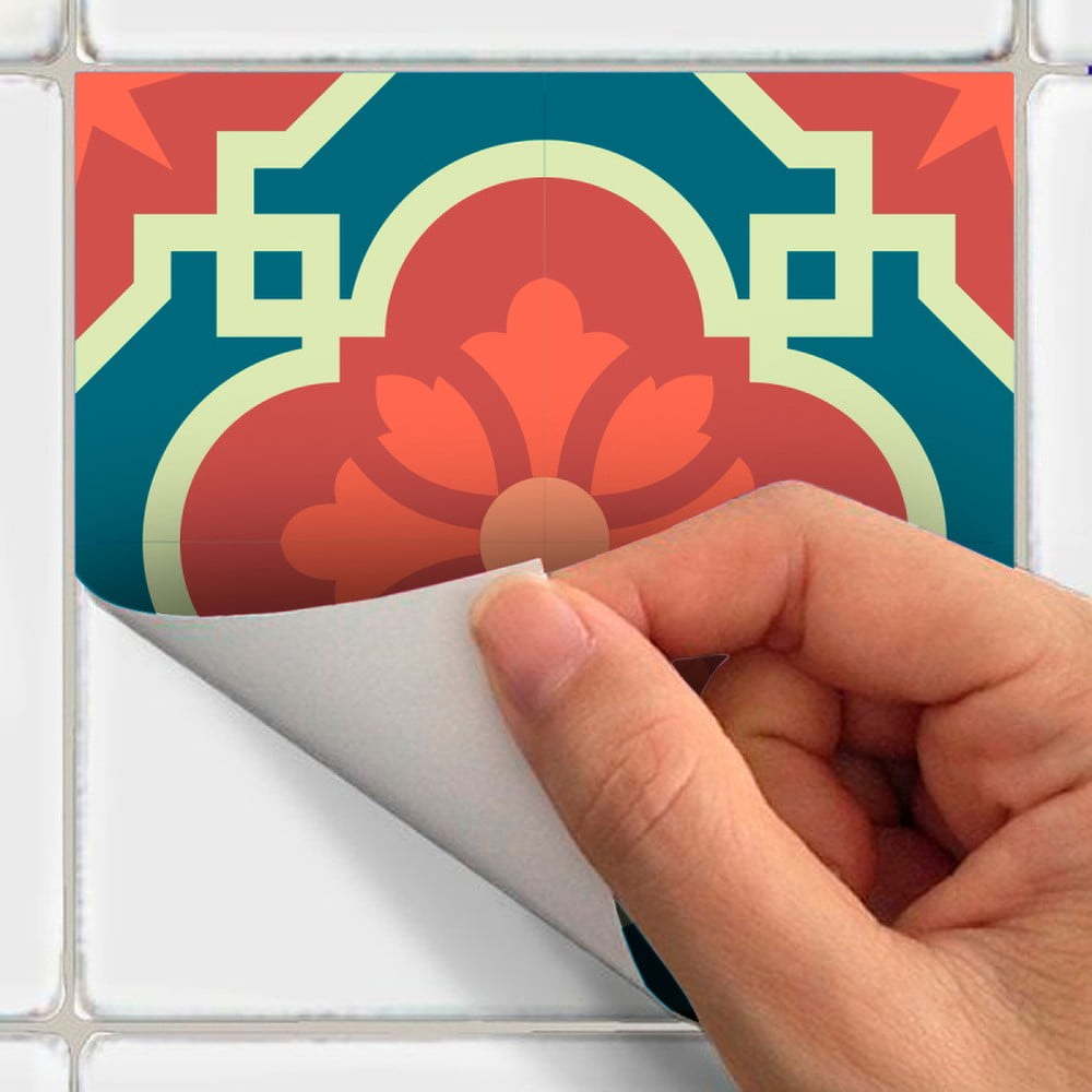 Sada 16 nástěnných samolepek Ambiance Wall Stickers Tiles Azulejos Colorful Vintage Style, 10 x 10 cm