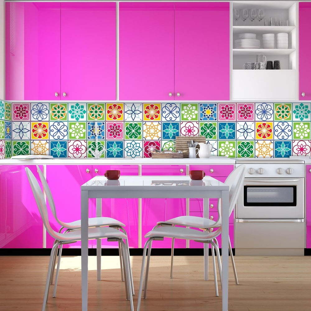 Sada 24 nástěnných samolepek Ambiance Wall Decal Cement Tiles Color Cartagena, 10 x 10 cm