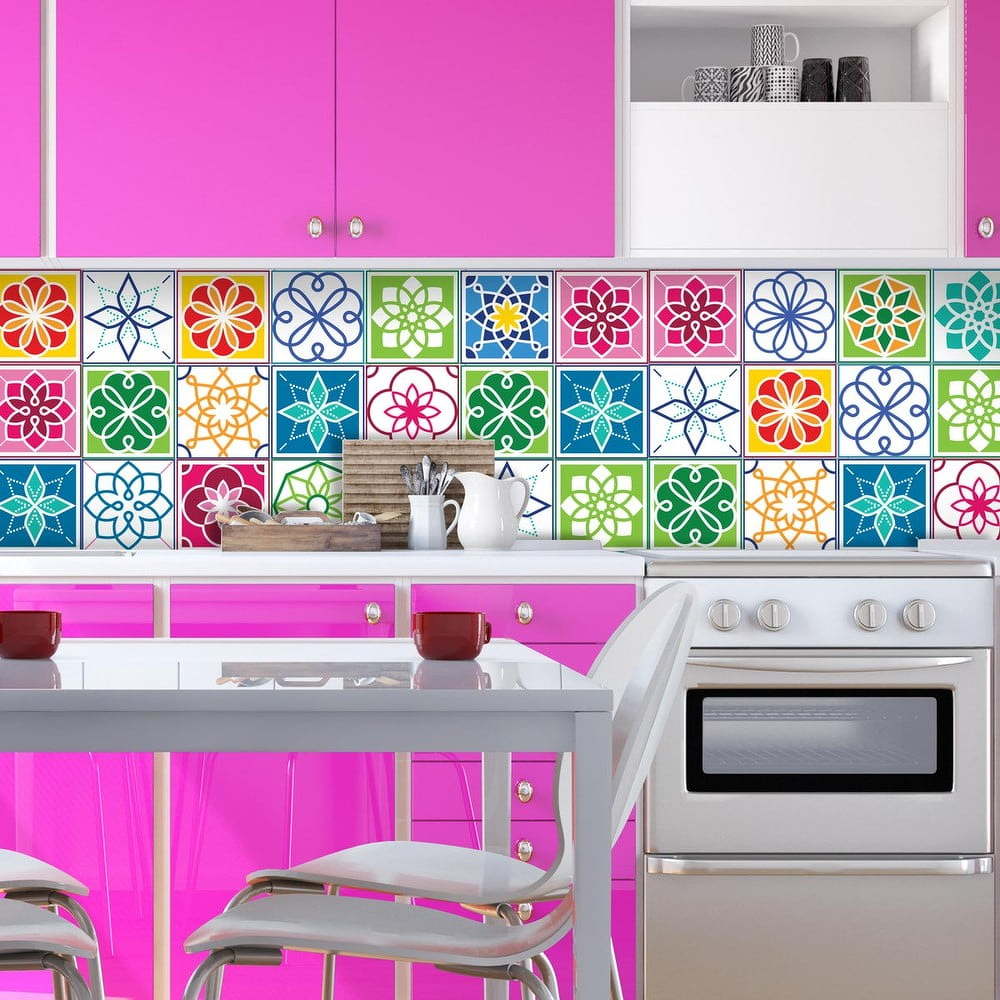 Sada 24 nástěnných samolepek Ambiance Wall Decal Cement Tiles Color Cartagena, 10 x 10 cm